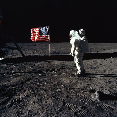 Buzz Aldrin and the U.S. Flag on the Moon by Neil Armstrong