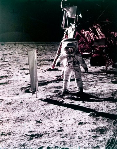 Buzz Aldrin Deploys Solar Wind Collector on the Surface of the Moon, Apollo 11 Mission, July 1969 by Neil Armstrong