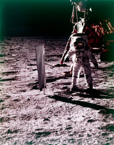 Buzz Aldrin Deploys Solar Wind Collector on the Surface of the Moon, Apollo 11 Mission, July 1969 by Neil Armstrong
