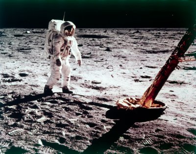 Buzz Aldrin near the leg of the Lunar Module on the Moon, Apollo 11 mission, July 1969 by Neil Armstrong
