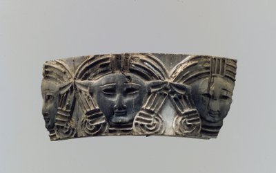 Cloisonné furniture or cosmetic box plaque with three frontal heads by Neo Assyrian