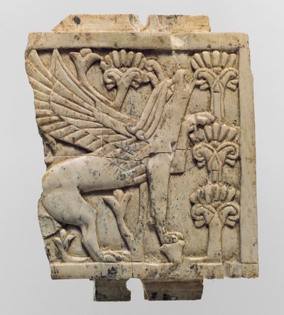 Furniture Plaque Carved in Relief with a Griffin in a Floral Landscape, c.9th-8th Century BC by Neo Assyrian