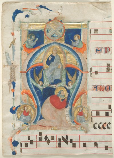 Fragment of an Antiphonary with Historiated Initial A: Christ in Majesty by Neri da Rimini