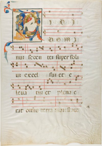 Saint Kneeling Before God Enthroned in a Historiated Initial 