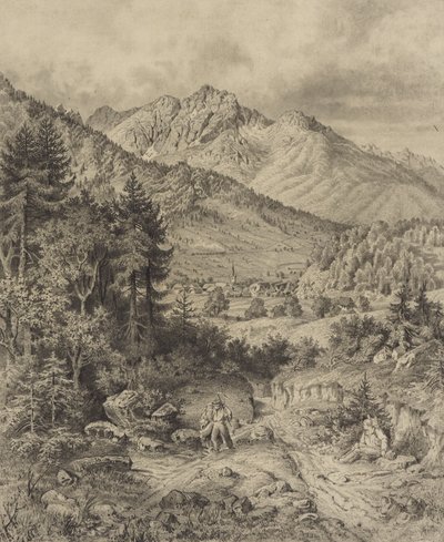 Alpine Landscape with Staffage by Leopold Blonder