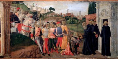 Totila, King of the Ostrogoths Visiting Benedict of Nursia (Detail) by Neroccio di  Landi
