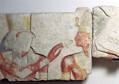 The Meeting of the Pharaoh and Horus, detail from a frieze depicting Ramesses II amongst the gods, from Abydos by New Kingdom Egyptian