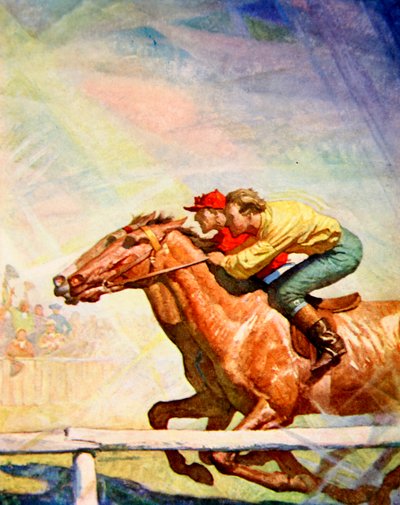 Cursing and whipping, the Jockey drew up to the winning post by Newell Convers (after) Wyeth