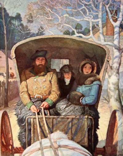 The Fraser family dressed up warm in the horsedrawn carriage by Newell Convers (after) Wyeth