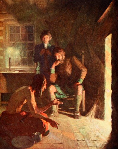 The Indian Longthought meeting in an early settler home by Newell Convers (after) Wyeth