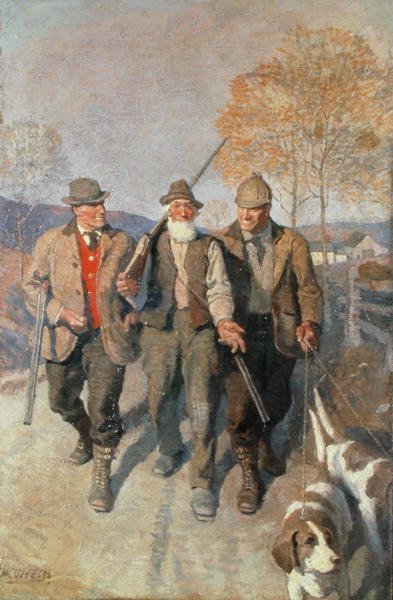Three Hunters and Hounds by Newell Convers Wyeth