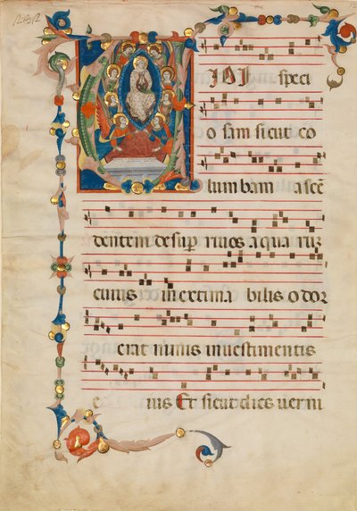 Manuscript Leaf with the Assumption of the Virgin in an Initial V, from an Antiphonary, ca. 1340 by Niccolò di ser Sozzo