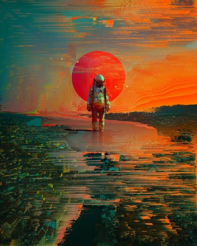 Astronaut Red Sun City by Nicebleed