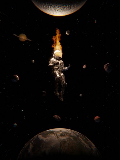 Burning Astronaut in Space by Nicebleed