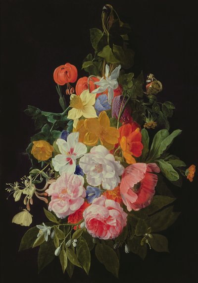 A Swag of Roses and Other Flowers Hanging from a Nail by Nicholaes van Verendael