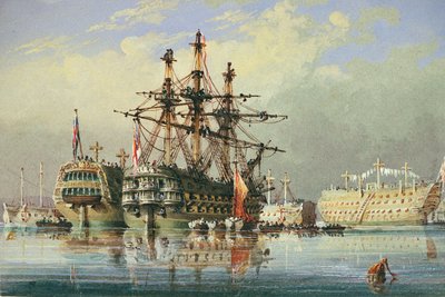 Ships in Ordinary at Devonport, c.1850 by Nicholas Condy