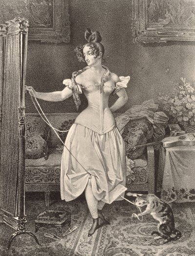 The Stay-lace, Engraved by Alfred Leon Lemercier by Nicholas Eustache (after) Maurin