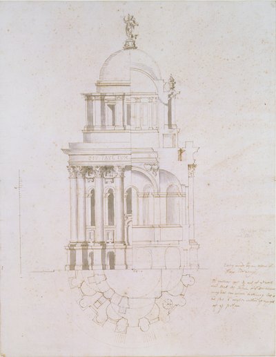 Elevation, Cross-Section and Plan of an Unrealised Baptistery for St. Paul
