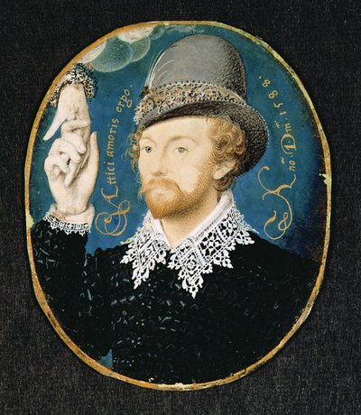 Man clasping hand from a cloud, possibly William Shakespeare, 1588 by Nicholas Hilliard