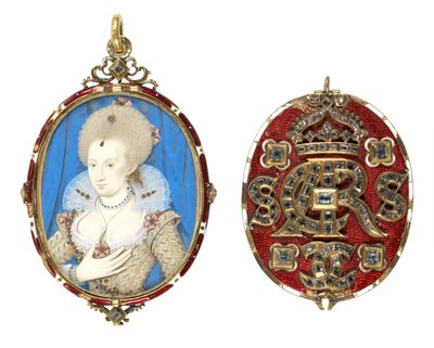 Portrait Miniature of Queen Anne of Denmark (1574-1619) with Jewelled Cover, c.1611 (detail) by Nicholas Hilliard