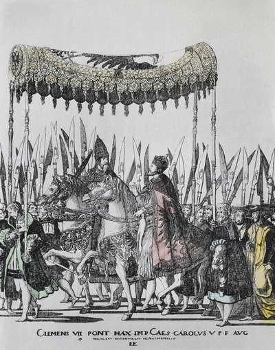 The Coronation of Charles V in Bologna, Engraving by Nicolas Hogenberg by Nicholas Hogenberg