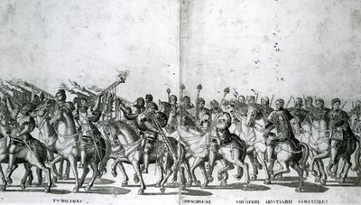 Plate 12 and 13 of the Entry of Pope Clement VII and Emperor Charles V into Bologna on 24 February 1530 by Nicholas Hogenberg