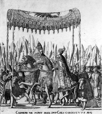The Entry of Pope Clement VII and Emperor Charles V into Bologna on 24 February 1530 (detail) by Nicholas Hogenberg