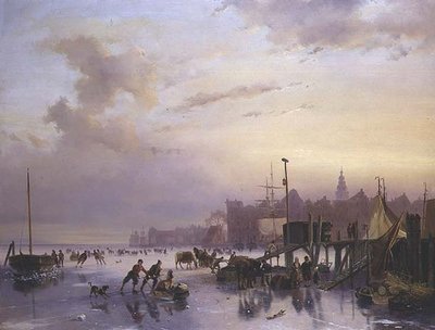 A Winter River Landscape with Numerous Skaters by Nicholas Jan Roosenboom