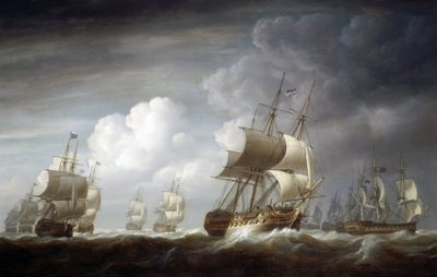 A fleet of Indiaman ships, British ships of the East India Trading Company by Nicholas Pocock