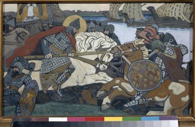 Alexander Nevsky (1220-1263) striking Birger Jarl (1210-1266). Episode of the Battle of the Neva (1240) by Nicholas Roerich