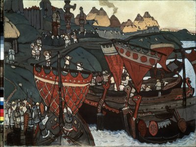 The Slavs on the Dnieper: Varangians (or Rus) Traveling the River by Nicholas Roerich