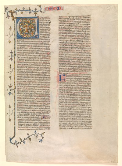Initial V from the commentary of Nehemiah, one of six illustrated leaves, ca. 1360-1380 by Nicholas of Lyra