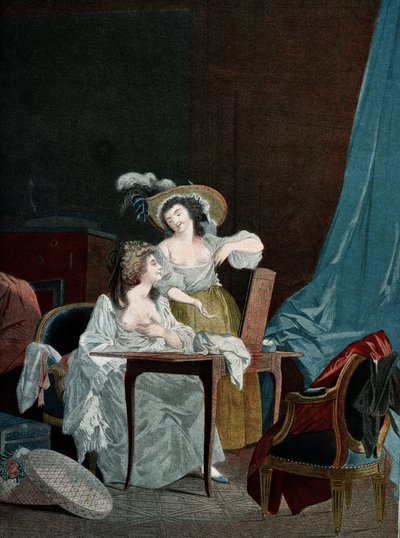 Two Young Women Comparing Their Chest by Niclas II (after) Lafrensen
