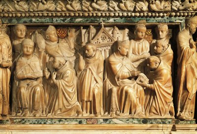 Relief depicting approval of Order by Pope Innocent III by Nicola Pisano