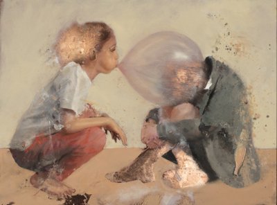 Crouching children - bubble 2 by Nicola Pucci