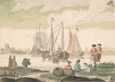 Seascape with Seven Figures and a Dog by Nicolaas Aartman