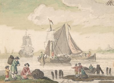 Seascape with Six Figures in the Foreground by Nicolaas Aartman