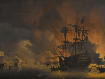 The Fire on the Wharves of Algiers, Shortly After the Commencement of the Bombardment by the Anglo-Dutch Fleet, 27 August 1816 (series title) by Nicolaas Baur