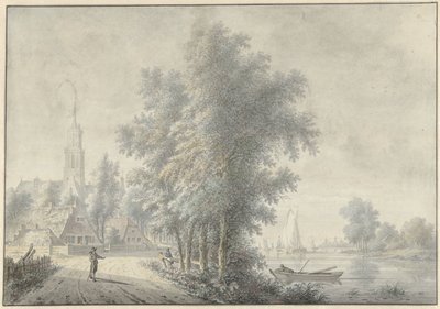 View of a Village with Church Tower by Nicolaas Wicart