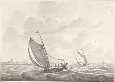 Ship Under Sail on the Maas, in the Distance the Villages of Oud and Nieuw Beijerland by Nicolaas Wicart