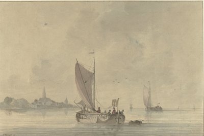 Sailing Boats on the Water in Front of a Dutch Town by Nicolaas Wicart