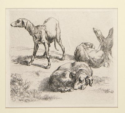 2 etchings from The Set of Various Animals, with the man under the trees, the so-called Man by Nicolaes Berchem