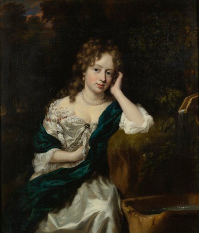 Portrait of a Lady by a Fountain by Nicolaes Maes