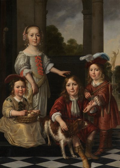 Portrait of four children by Nicolaes Maes