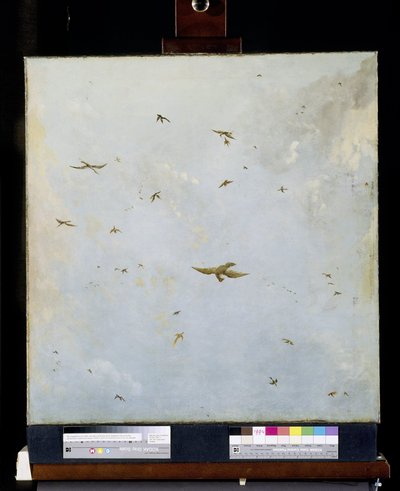 Dolls-house Ceiling-Painting of a Cloudy Sky with Birds by Nicolaes Piemont (attributed to)
