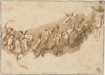 Heraldic Garland Surrounded by Angels by Nicolaes Pietersz Berchem (possibly)