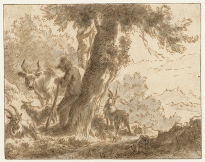 Shepherd and His Cattle by a Tree by Nicolaes Pietersz Berchem (possibly)
