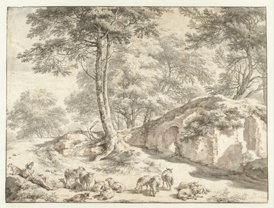 Shepherd with Sheep by a Ruin Among Trees by Nicolaes Pietersz Berchem