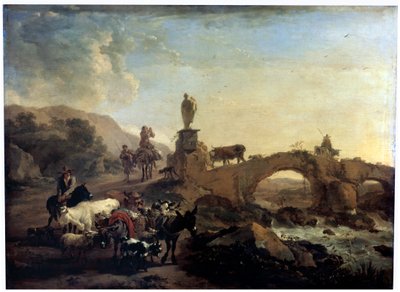 Italian Landscape with a Small Bridge, 1656 by Nicolaes Pietersz. Berchem