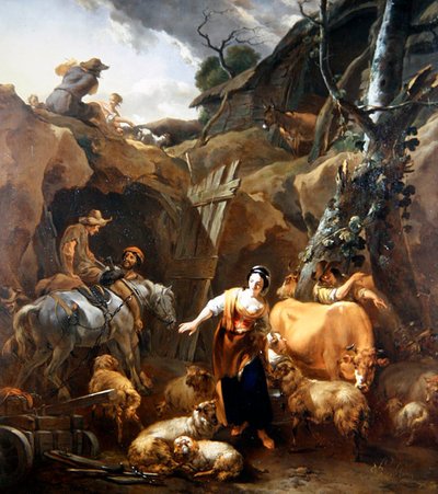 Peasants in a Rocky Landscape outside a Mine by Nicolaes Pietersz. Berchem